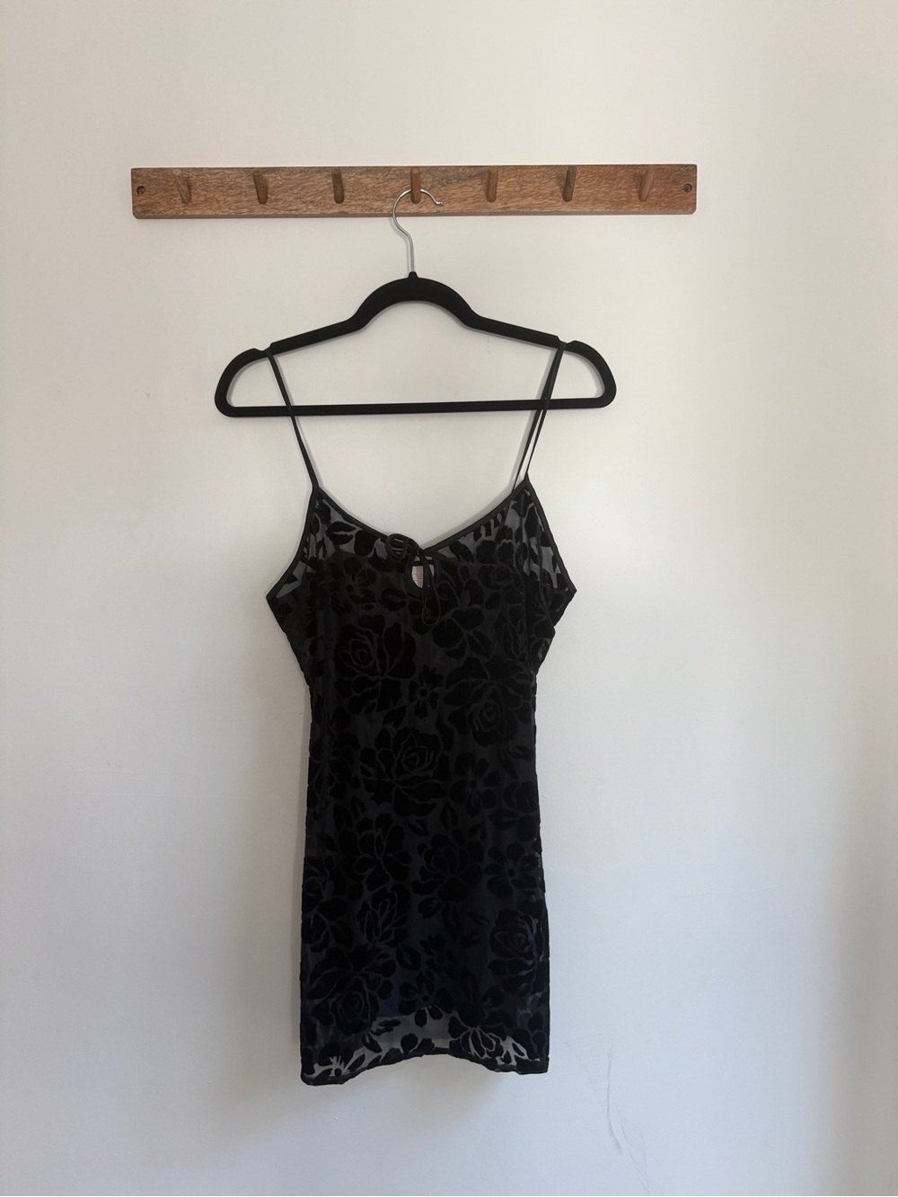 Vintage Black Floral Velvet Burnout Mini Dress
